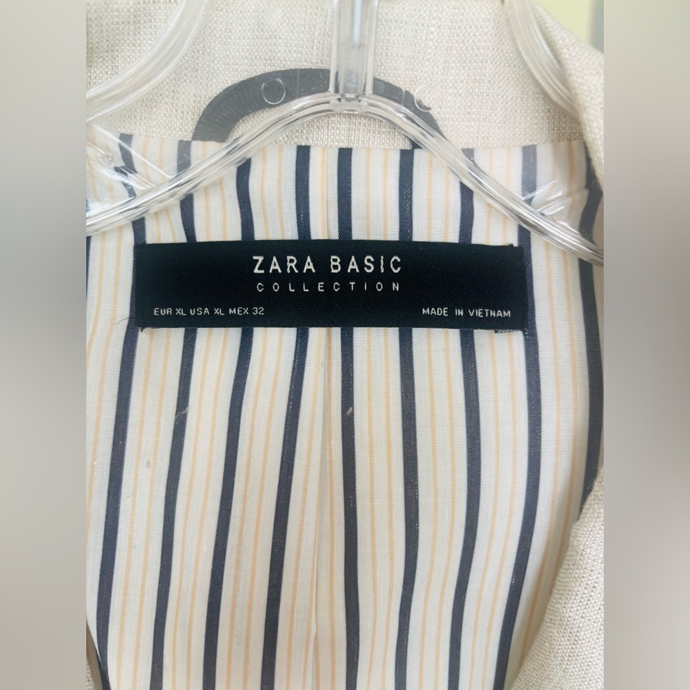 Zara Basics Collection Beige Linen Blazer Sport Coat w/ Notched Lapels Size XL - Picture 3 of 7